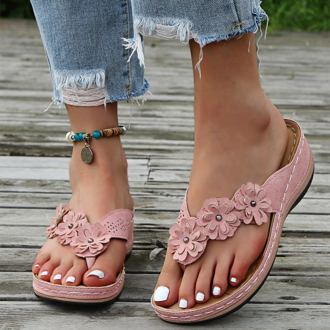 Retro Slippers Studs Bloemen Voetboog Ondersteuning Voor Vrouwen