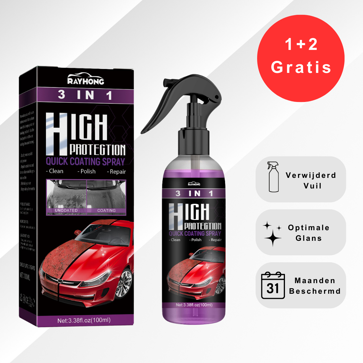 3 in 1 Nano Keramische Coatingspray (1+2 GRATIS)