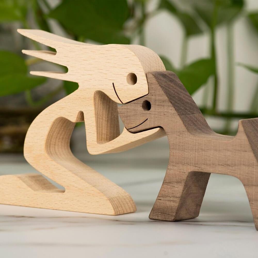 Houten Sculptuur van Mens en Hond