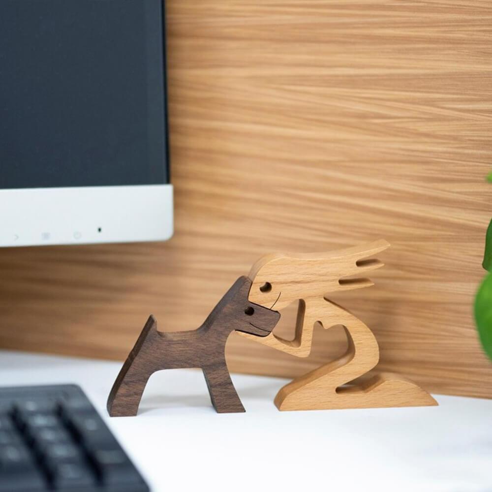 Houten Sculptuur van Mens en Hond