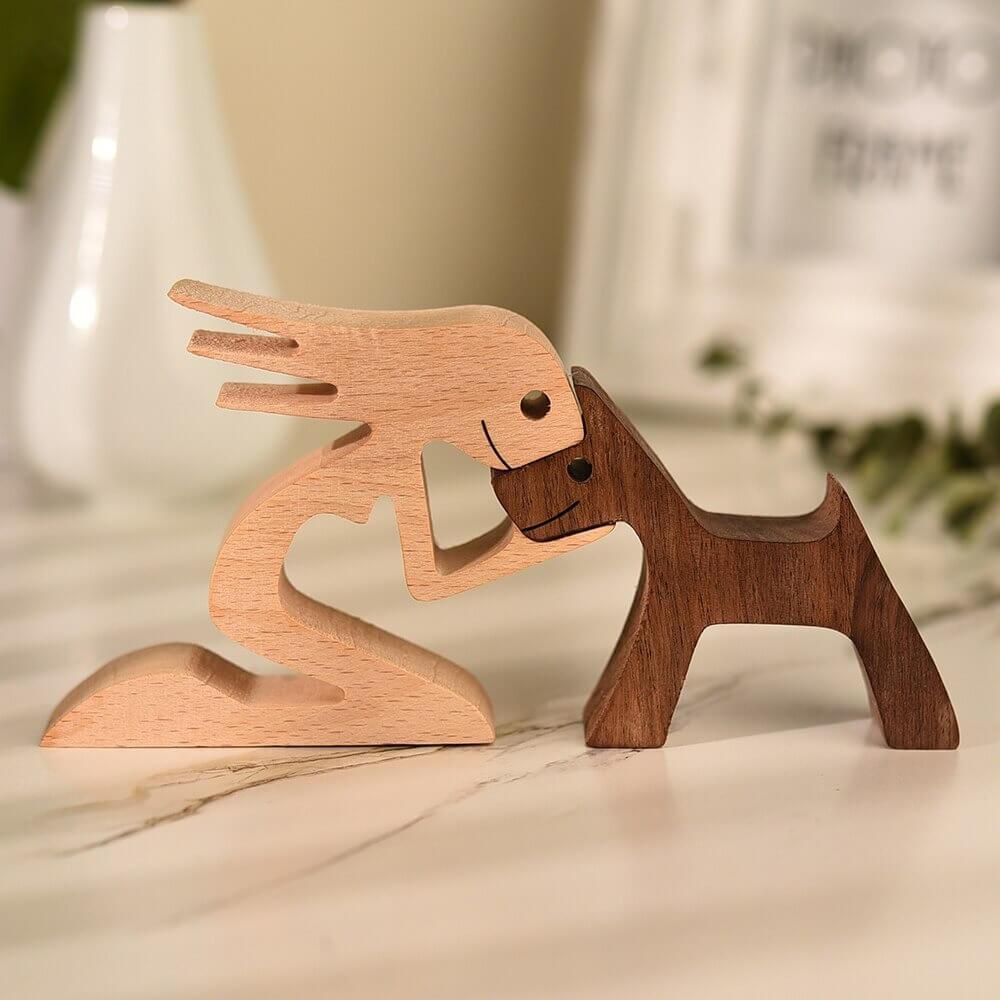 Houten Sculptuur van Mens en Hond