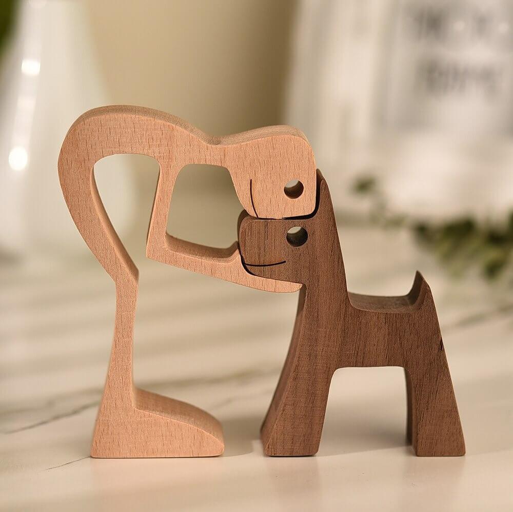 Houten Sculptuur van Mens en Hond