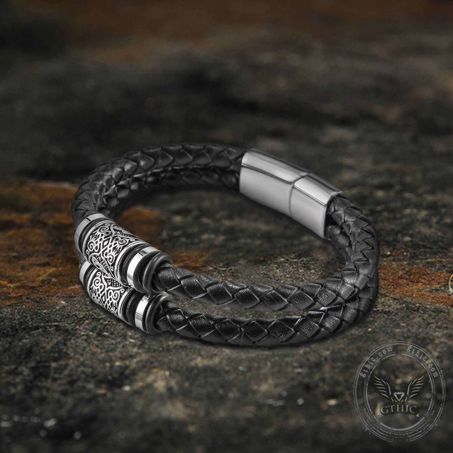 Classic Braided Stainless Steel Leather Bracelet03 | Gthic.com